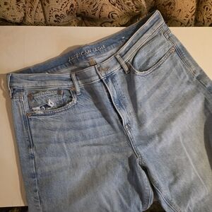 American Eagle Outfitters Sky Blue Straight Leg Jeans Ripped